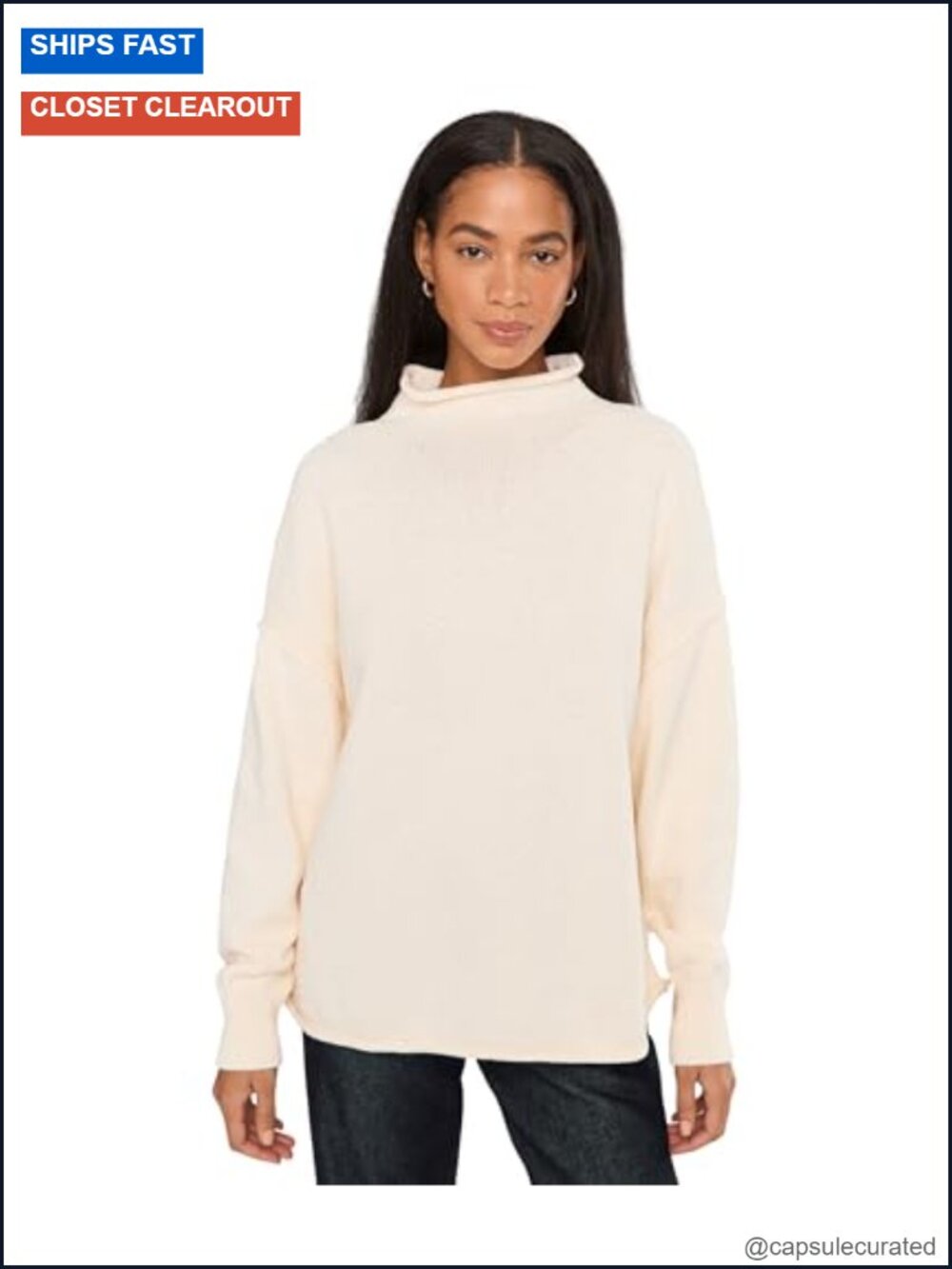 Free People Torres Roll Neck Pullover Sweater 100% Cotton Cable Knit